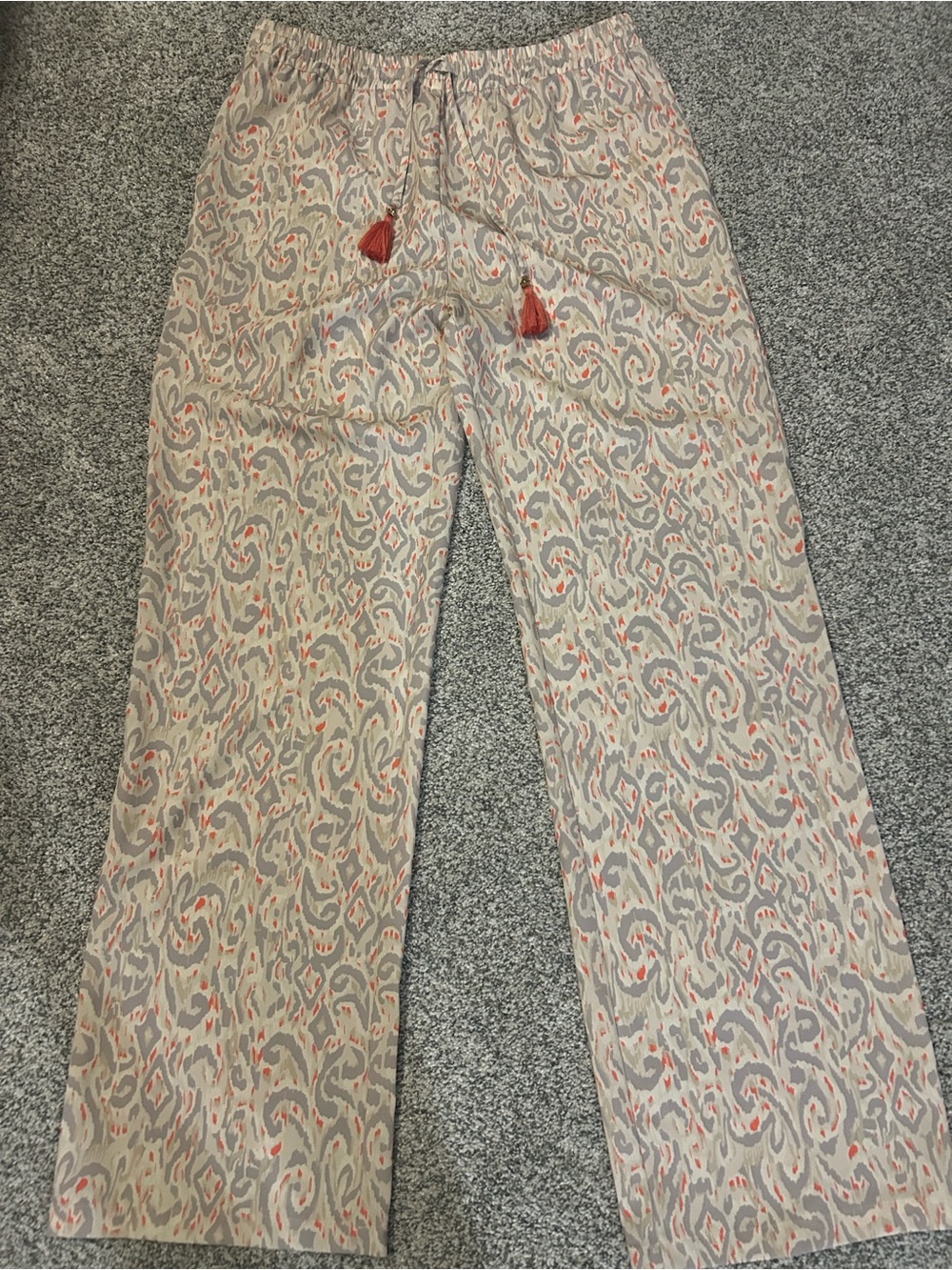 ESQUALO Beige Paisley Print Drawstring Trousers with Coral Tassels